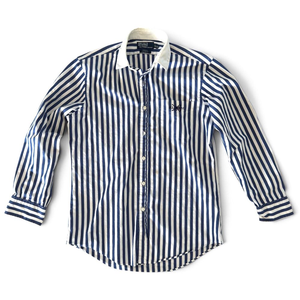 Polo Ralph Lauren Rhodes Custom Fit Nautical Stripe Shirt Men Navy White M 15.5